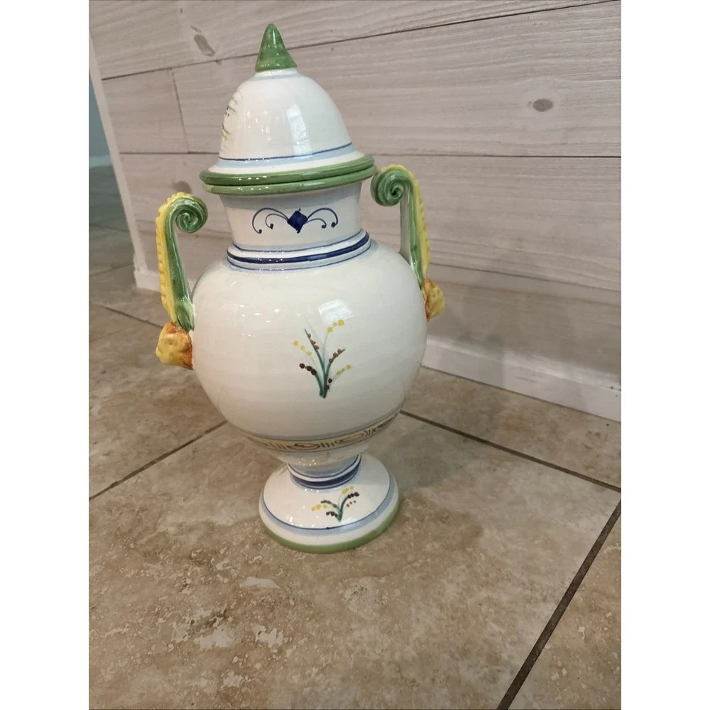 Vintage Di Camillo Biscotti 1920 Italy Hand Painted Majolica Ceramic Lidded Urn